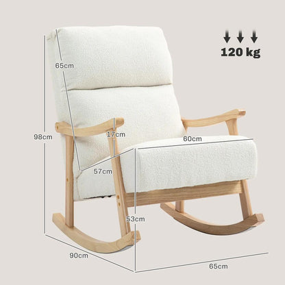 HOMCOM Upholstered Rocking Chair, Teddy Fleece Fabric, High Back, Armrests, Rubberwood Legs, Cream White Additional View 3
