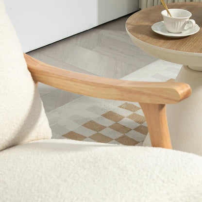 HOMCOM Upholstered Rocking Chair, Teddy Fleece Fabric, High Back, Armrests, Rubberwood Legs, Cream White Additional View 9
