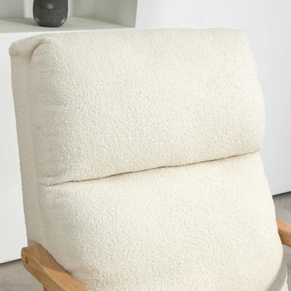HOMCOM Upholstered Rocking Chair, Teddy Fleece Fabric, High Back, Armrests, Rubberwood Legs, Cream White Additional View 10