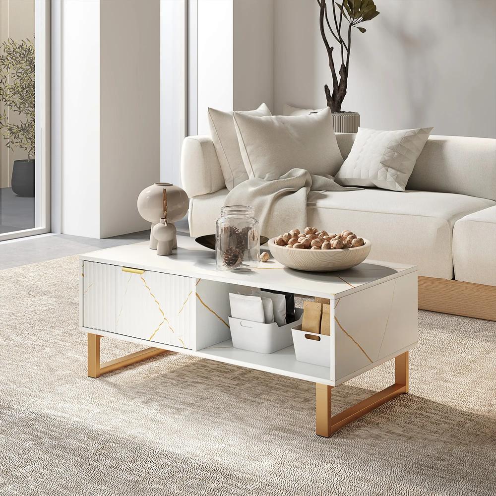 HOMCOM Elegant Marble Effect Storage Coffee Table Additional View 13