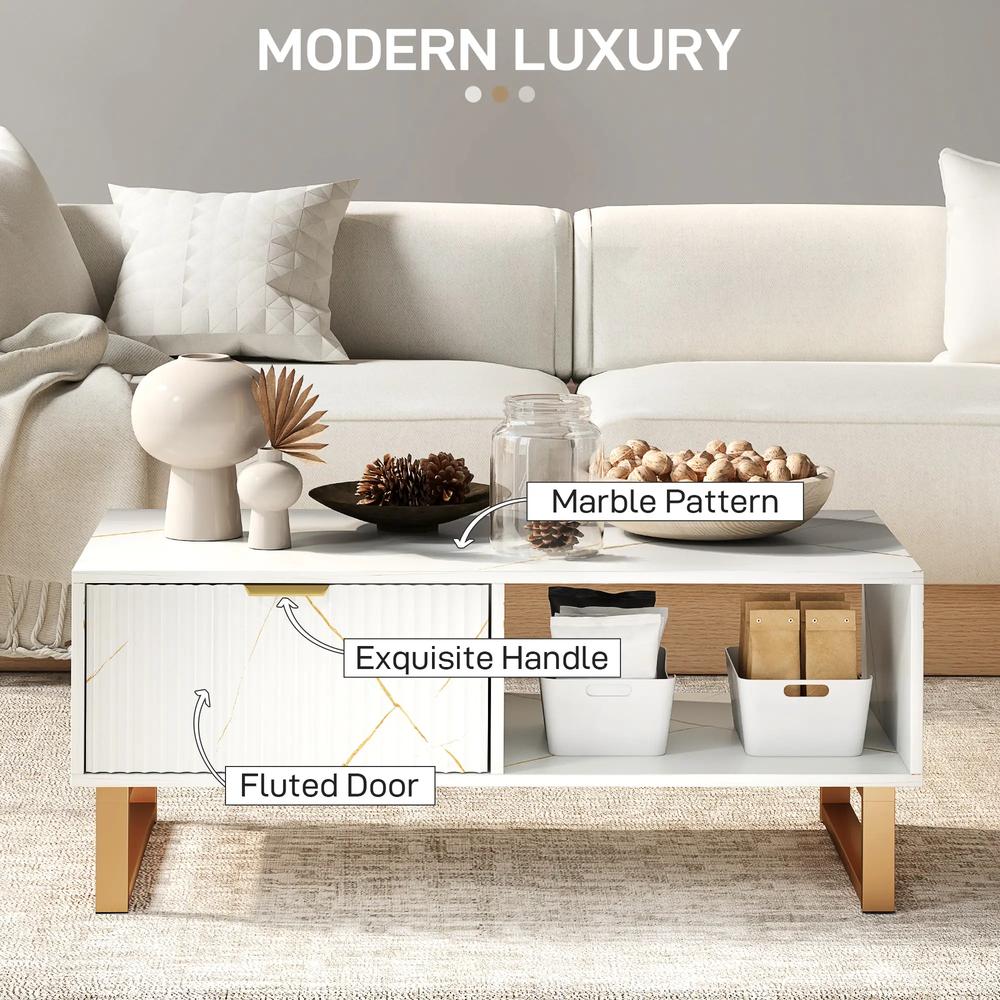HOMCOM Elegant Marble Effect Storage Coffee Table Additional View 15