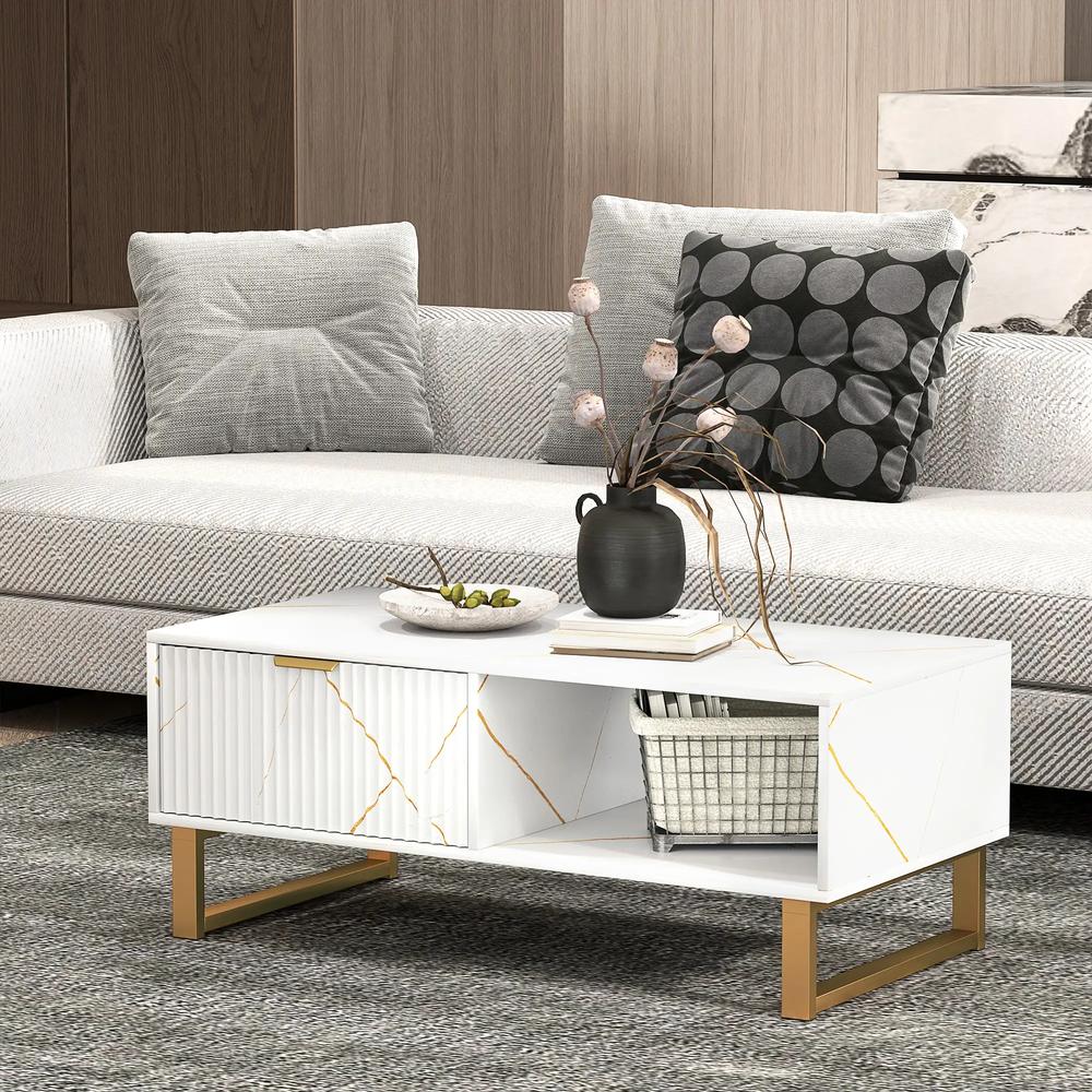 HOMCOM Elegant Marble Effect Storage Coffee Table Additional View 19