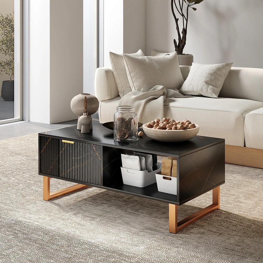 HOMCOM Elegant Marble Effect Storage Coffee Table Additional View 2
