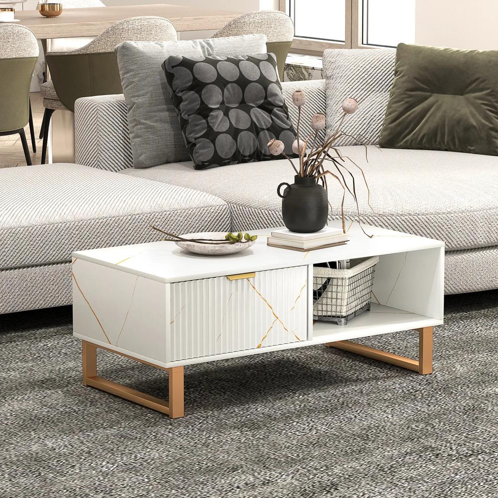 HOMCOM Elegant Marble Effect Storage Coffee Table Additional View 21