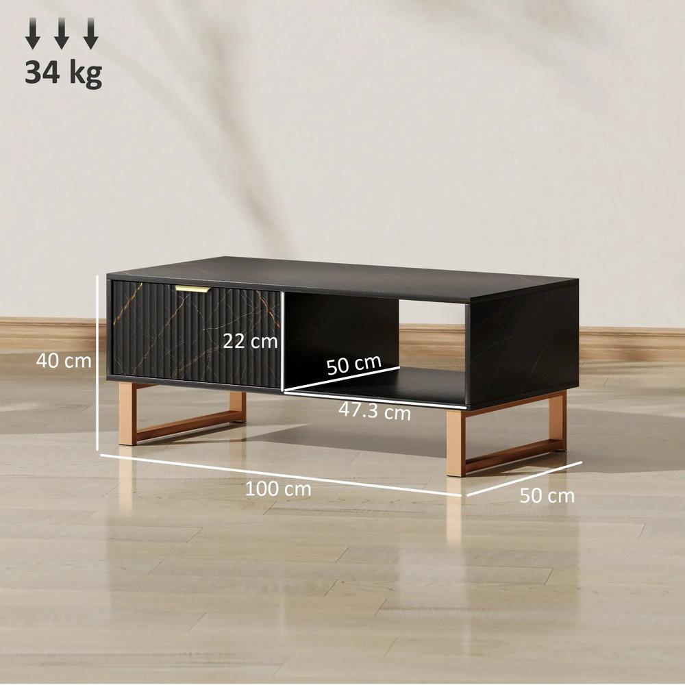 HOMCOM Elegant Marble Effect Storage Coffee Table Additional View 3