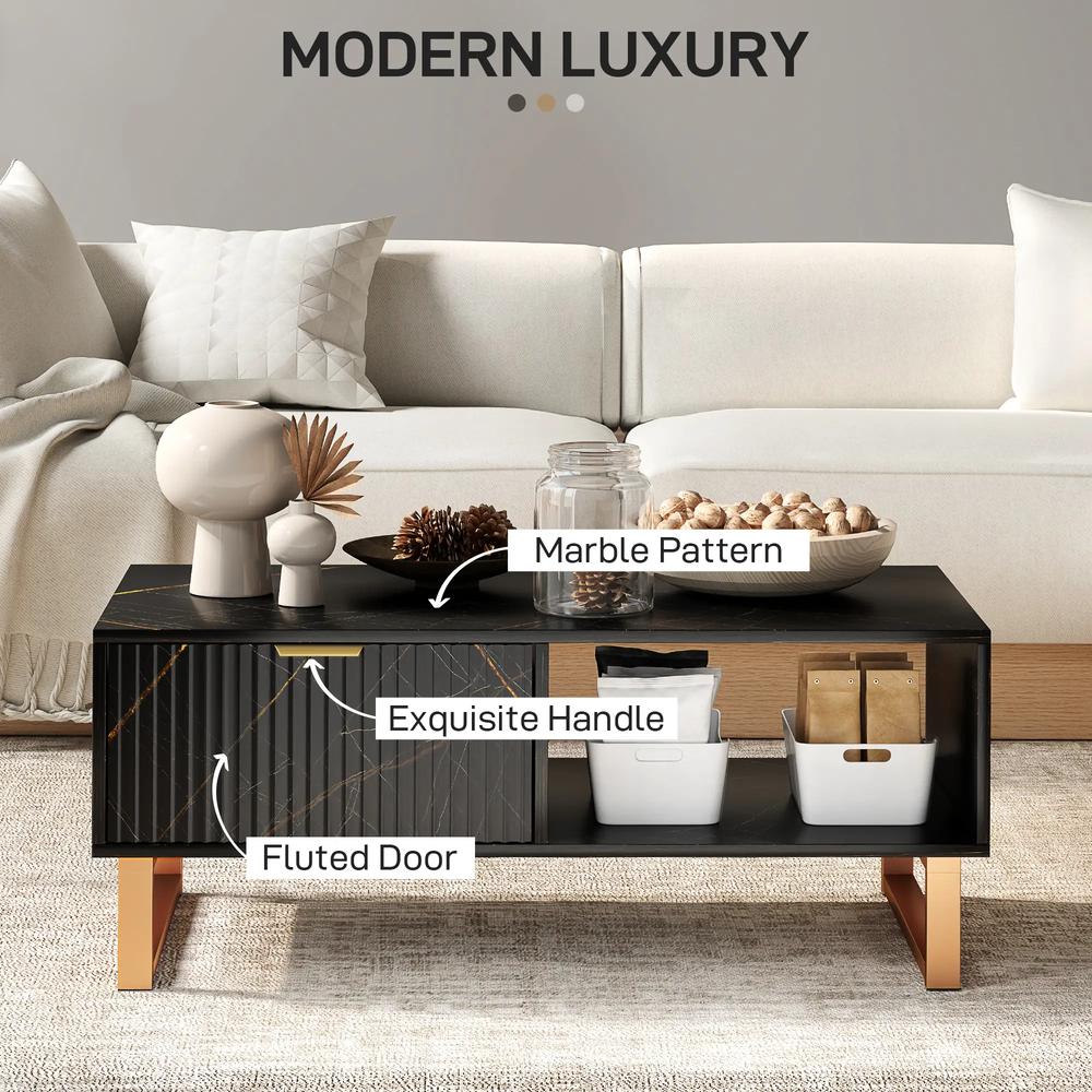 HOMCOM Elegant Marble Effect Storage Coffee Table Additional View 4