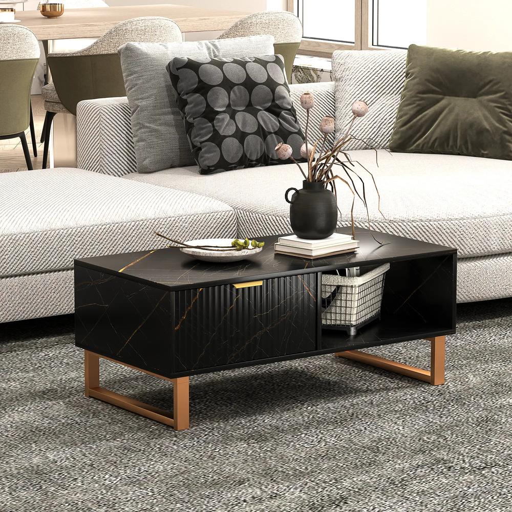 HOMCOM Elegant Marble Effect Storage Coffee Table Additional View 8