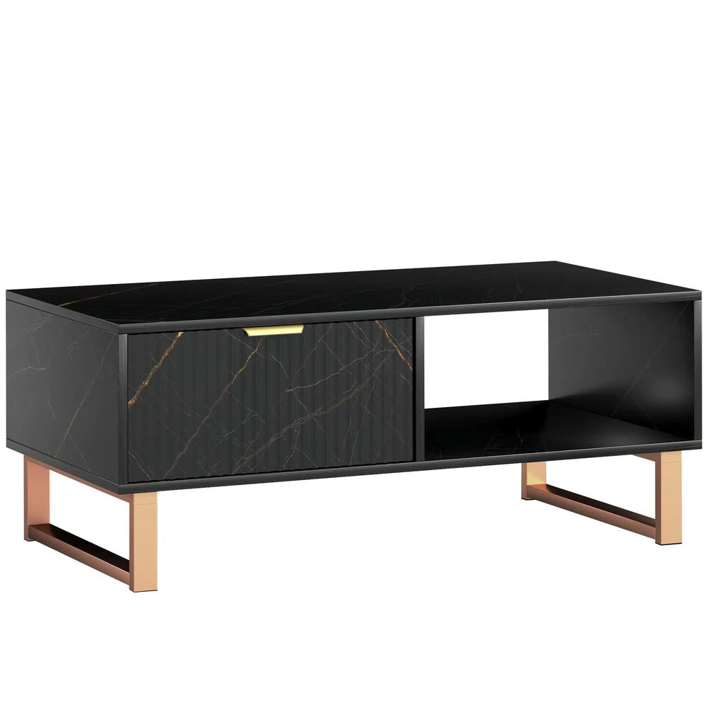 HOMCOM Elegant Marble Effect Storage Coffee Table