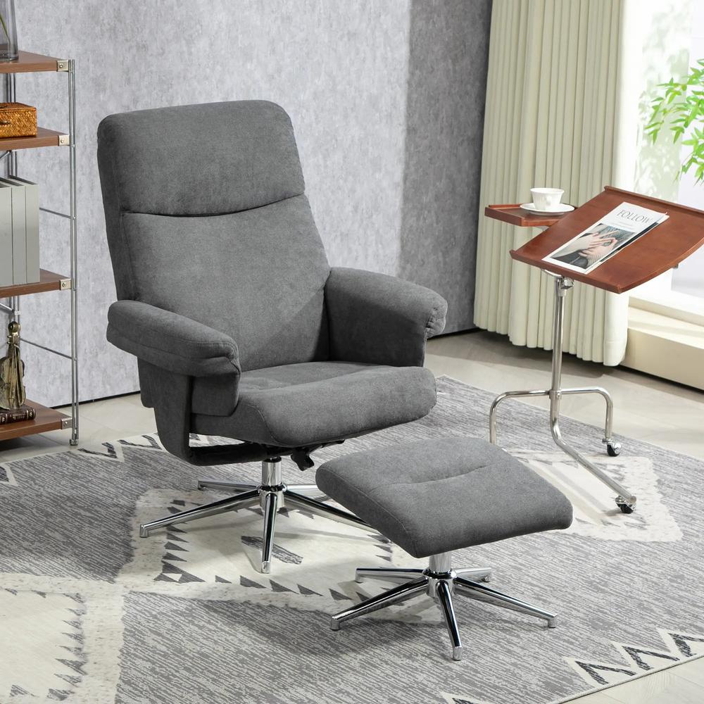 HOMCOM Velvet-Feel Recliner Chair and Ottoman - Dark Grey Additional View 2