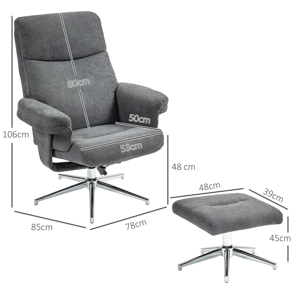 HOMCOM Velvet-Feel Recliner Chair and Ottoman - Dark Grey Additional View 3