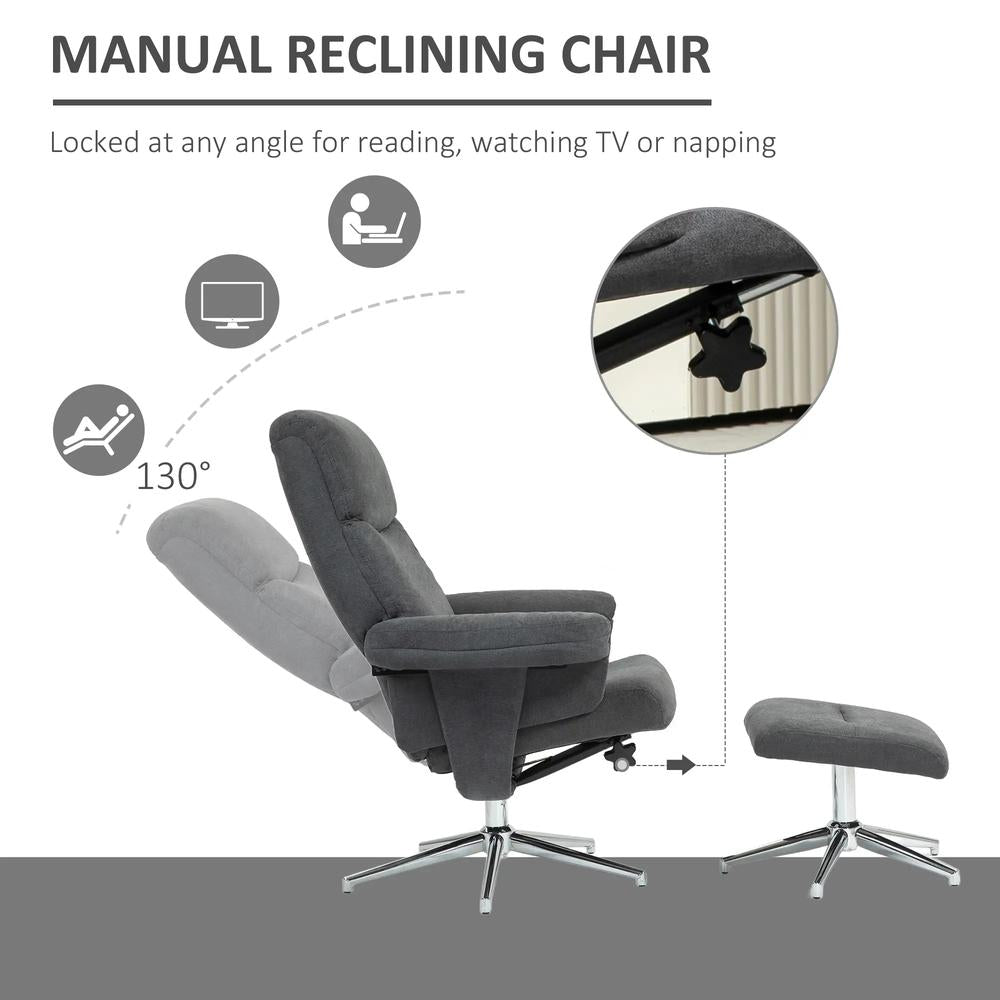 HOMCOM Velvet-Feel Recliner Chair and Ottoman - Dark Grey Additional View 4