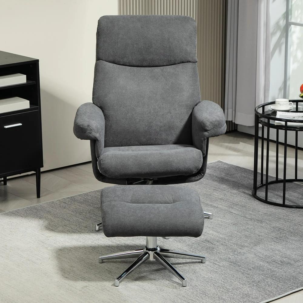 HOMCOM Velvet-Feel Recliner Chair and Ottoman - Dark Grey Additional View 7