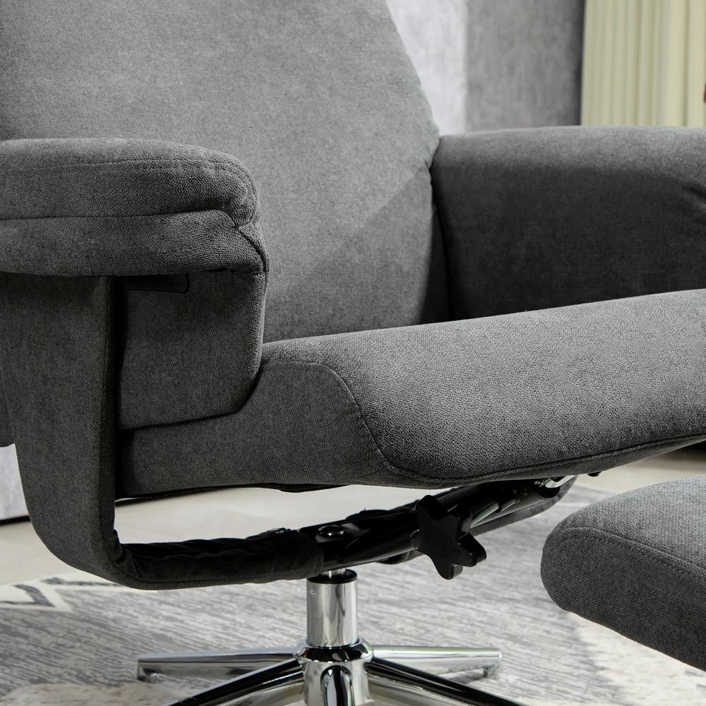 HOMCOM Velvet-Feel Recliner Chair and Ottoman - Dark Grey Additional View 8