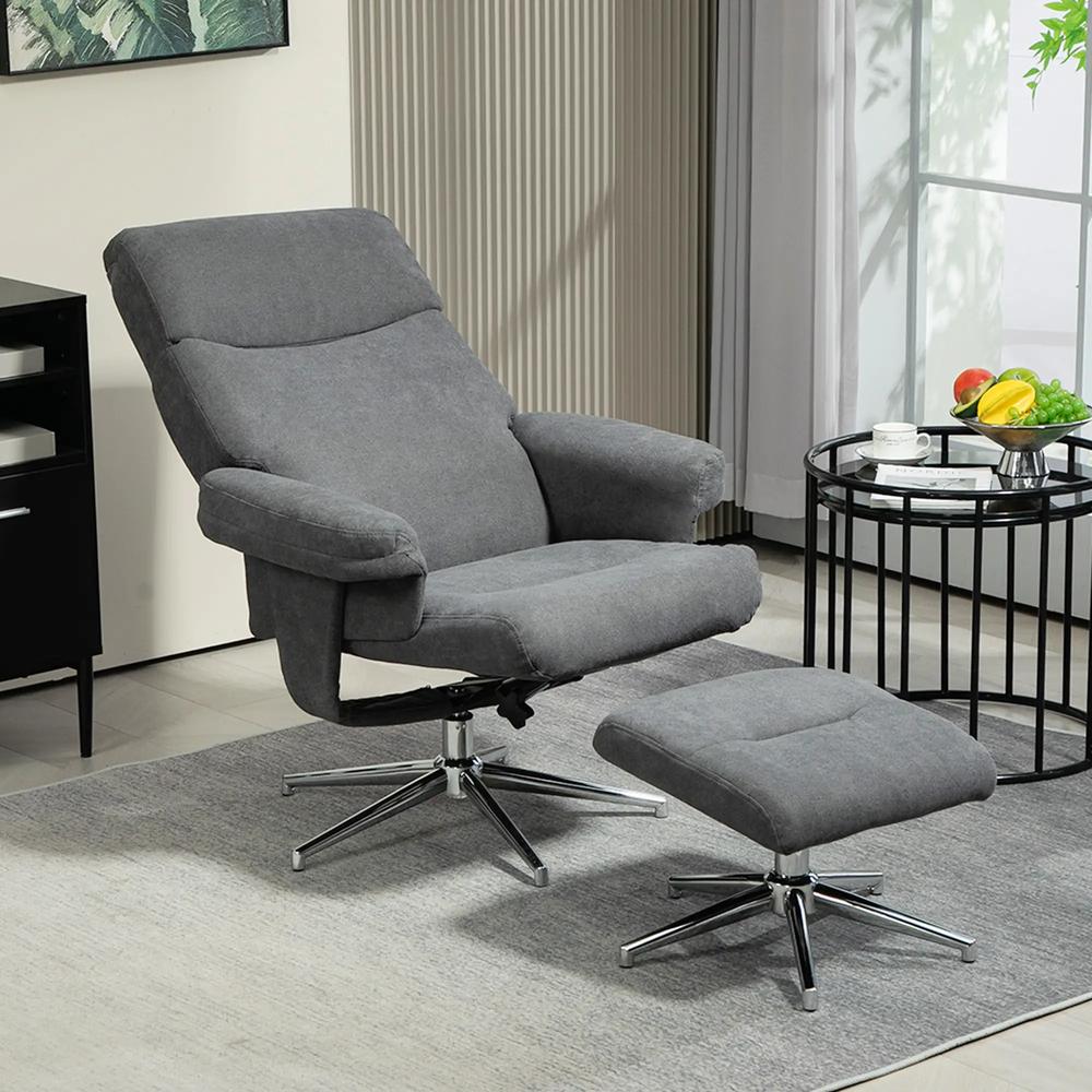 HOMCOM Velvet-Feel Recliner Chair and Ottoman - Dark Grey Additional View 10
