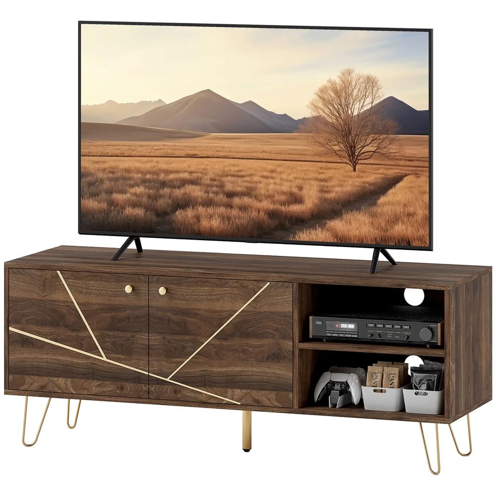 HOMCOM TV Stand Cabinet for up to 60 Inch TV, Modern 130cm TV Unit with Adjustable Shelves and Hairpin Legs, Double Door TV Cabinet for Living Room, Bedroom, Brown Additional View 11