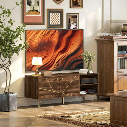 HOMCOM TV Stand Cabinet for up to 60 Inch TV, Modern 130cm TV Unit with Adjustable Shelves and Hairpin Legs, Double Door TV Cabinet for Living Room, Bedroom, Brown Additional View 2