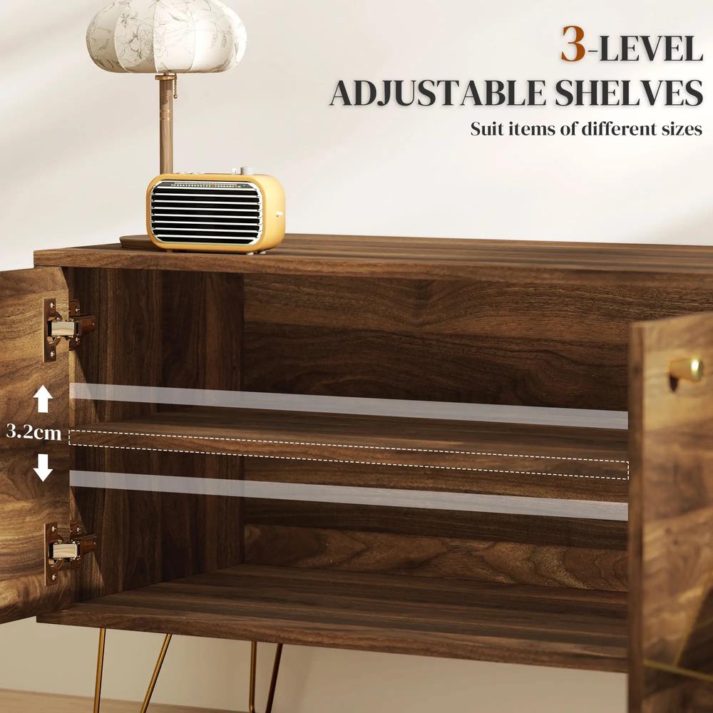 HOMCOM TV Stand Cabinet for up to 60 Inch TV, Modern 130cm TV Unit with Adjustable Shelves and Hairpin Legs, Double Door TV Cabinet for Living Room, Bedroom, Brown Additional View 5