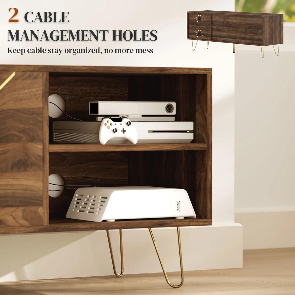 HOMCOM TV Stand Cabinet for up to 60 Inch TV, Modern 130cm TV Unit with Adjustable Shelves and Hairpin Legs, Double Door TV Cabinet for Living Room, Bedroom, Brown Additional View 6