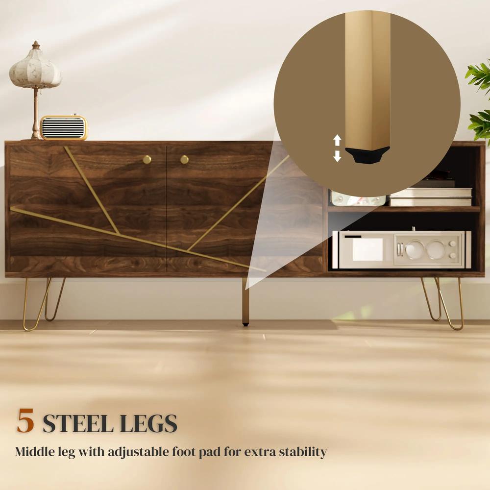 HOMCOM TV Stand Cabinet for up to 60 Inch TV, Modern 130cm TV Unit with Adjustable Shelves and Hairpin Legs, Double Door TV Cabinet for Living Room, Bedroom, Brown Additional View 7