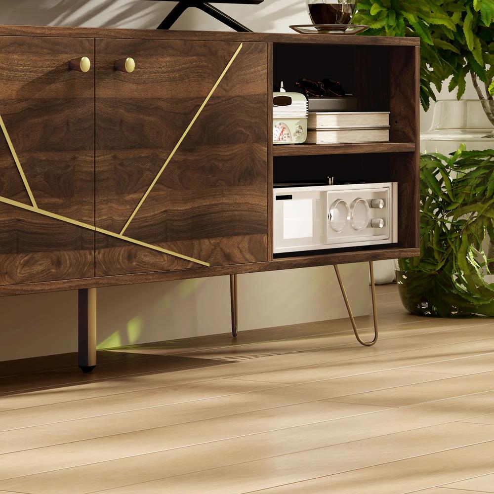 HOMCOM TV Stand Cabinet for up to 60 Inch TV, Modern 130cm TV Unit with Adjustable Shelves and Hairpin Legs, Double Door TV Cabinet for Living Room, Bedroom, Brown Additional View 9