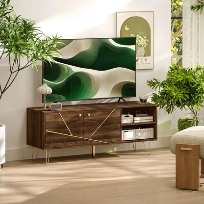 HOMCOM TV Stand Cabinet for up to 60 Inch TV, Modern 130cm TV Unit with Adjustable Shelves and Hairpin Legs, Double Door TV Cabinet for Living Room, Bedroom, Brown Additional View 10