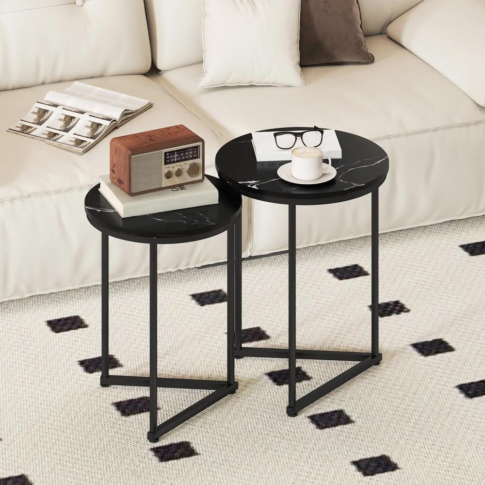 HOMCOM Set of Two Marble-Effect Nest of Tables Additional View 2