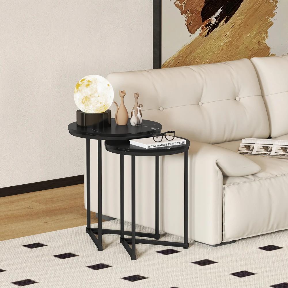 HOMCOM Set of Two Marble-Effect Nest of Tables Additional View 8