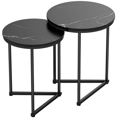 HOMCOM Set of Two Marble-Effect Nest of Tables