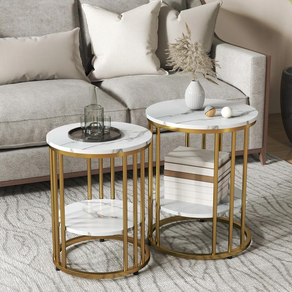 HOMCOM Set of Two Marble-Effect Coffee Tables Additional View 13