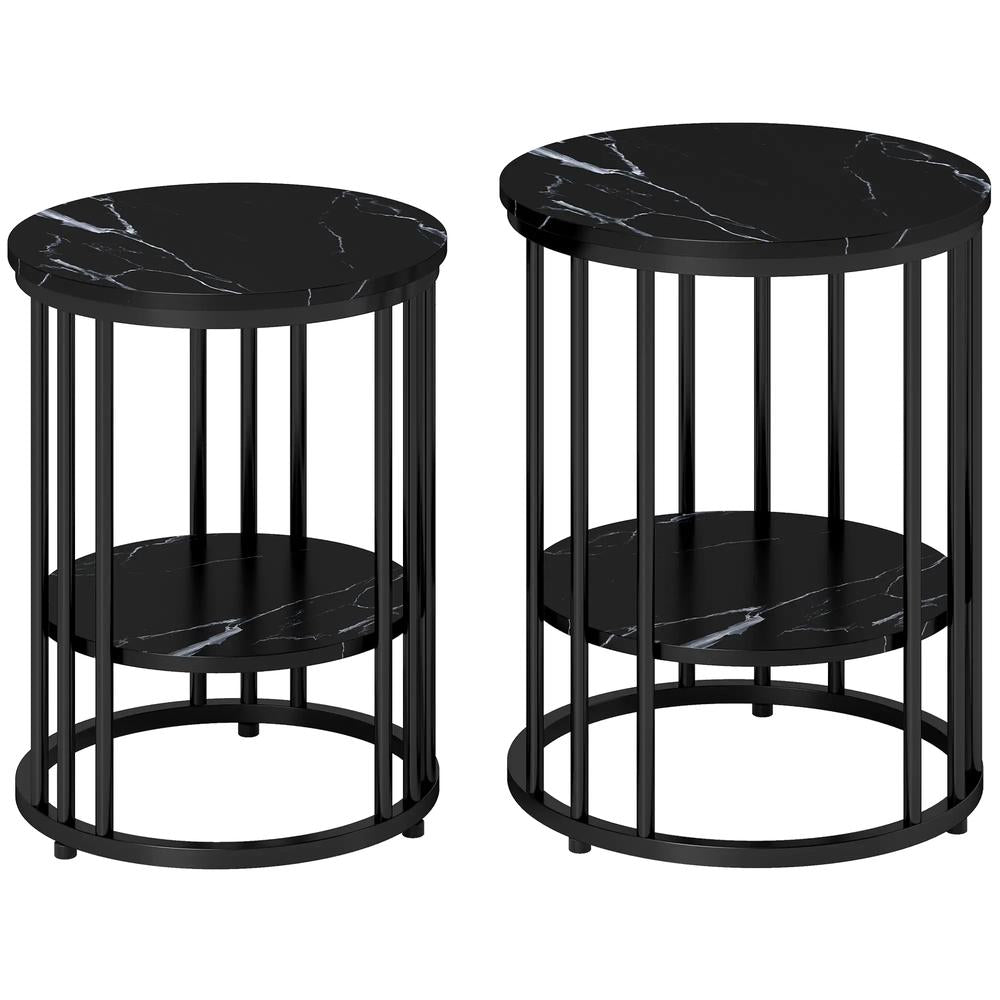 HOMCOM Set of Two Marble-Effect Coffee Tables