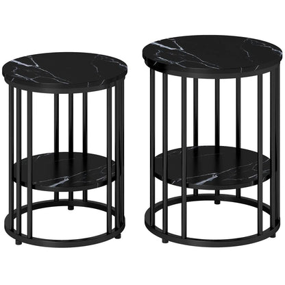 HOMCOM Set of Two Marble-Effect Coffee Tables