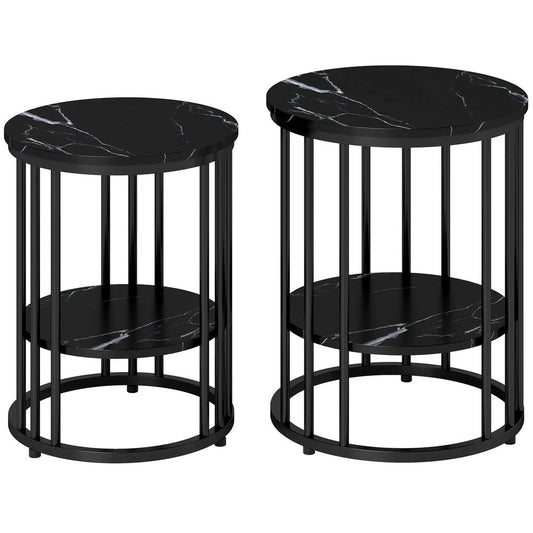 HOMCOM Set of Two Marble-Effect Coffee Tables