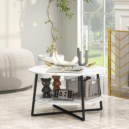 HOMCOM Two-Tier Marble-Effect Coffee Table - White/Black Additional View 2