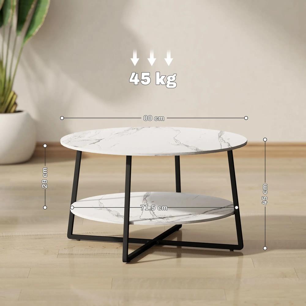 HOMCOM Two-Tier Marble-Effect Coffee Table - White/Black Additional View 3