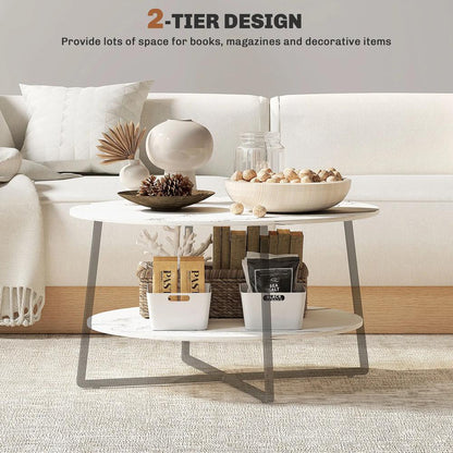 HOMCOM Two-Tier Marble-Effect Coffee Table - White/Black Additional View 4