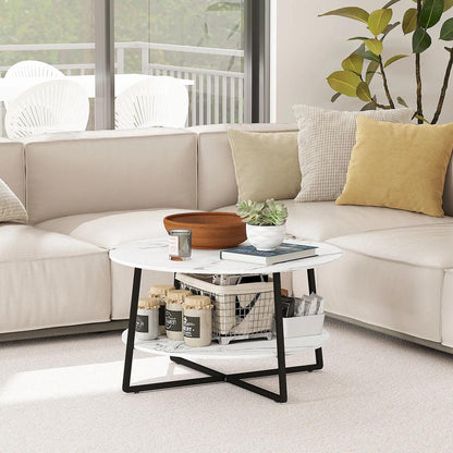 HOMCOM Two-Tier Marble-Effect Coffee Table - White/Black Additional View 8