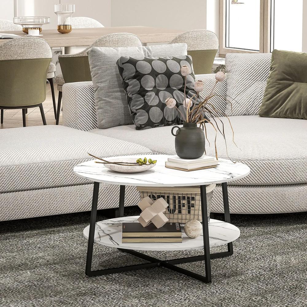 HOMCOM Two-Tier Marble-Effect Coffee Table - White/Black Additional View 10