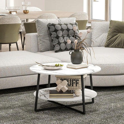 HOMCOM Two-Tier Marble-Effect Coffee Table - White/Black Additional View 10