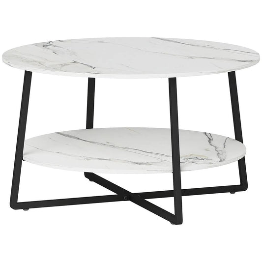 HOMCOM Two-Tier Marble-Effect Coffee Table - White/Black