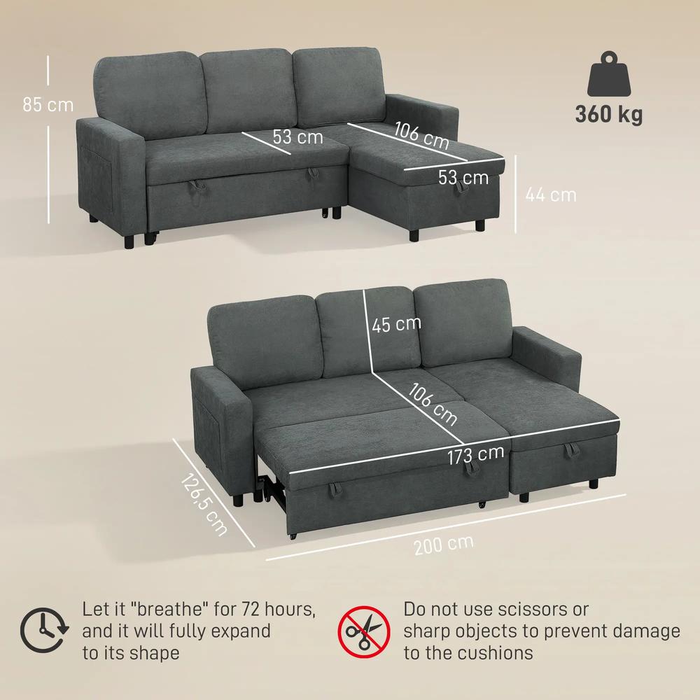 HOMCOM Pull Out Sofa Bed with 113 x 49cm storage space Additional View 3