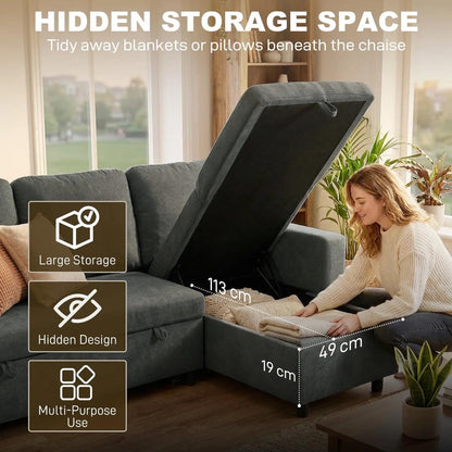 HOMCOM Pull Out Sofa Bed with 113 x 49cm storage space Additional View 5