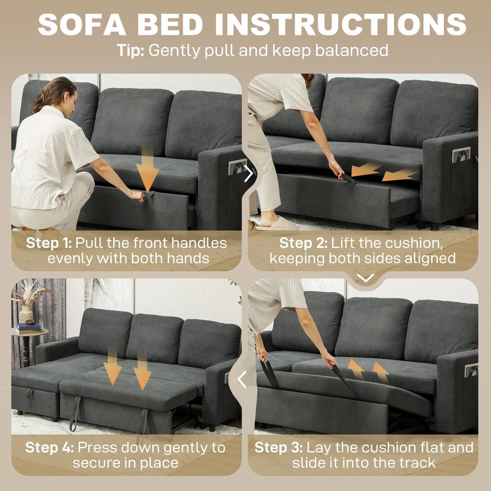 HOMCOM Pull Out Sofa Bed with 113 x 49cm storage space Additional View 6