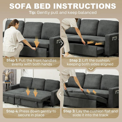 HOMCOM Pull Out Sofa Bed with 113 x 49cm storage space Additional View 6