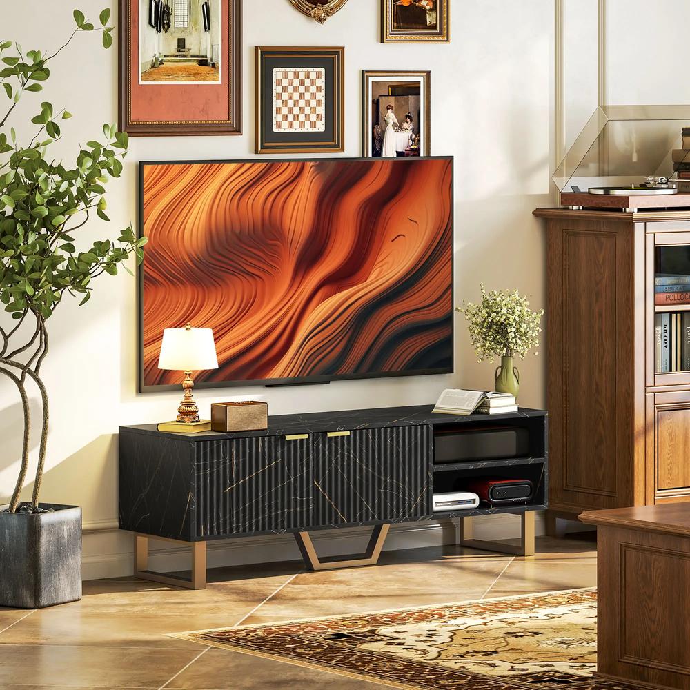 HOMCOM Marble Effect TV Unit, Modern TV Stand Cabinet for up to 70" TVs, with Shelves and Storage Cupboard, Fluted Door, Extra Centre Leg, Cable Management for Living Room Additional View 13