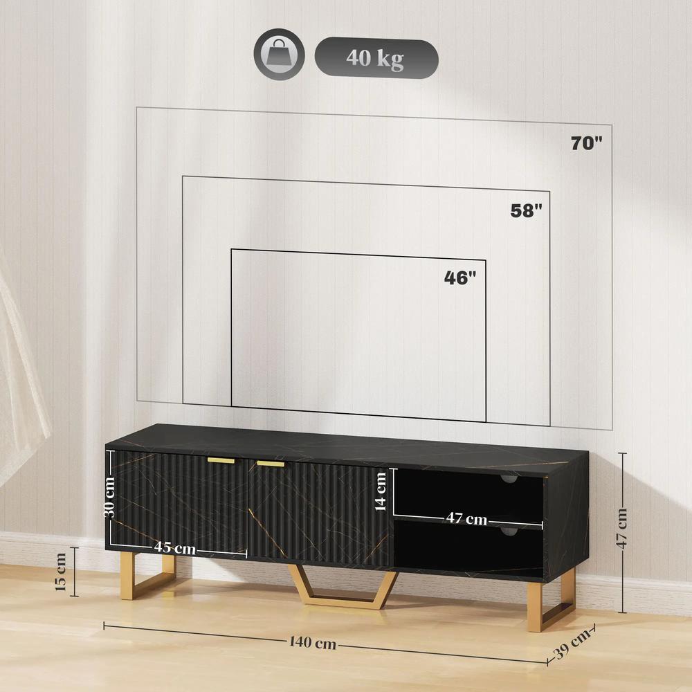 HOMCOM Marble Effect TV Unit, Modern TV Stand Cabinet for up to 70" TVs, with Shelves and Storage Cupboard, Fluted Door, Extra Centre Leg, Cable Management for Living Room Additional View 14