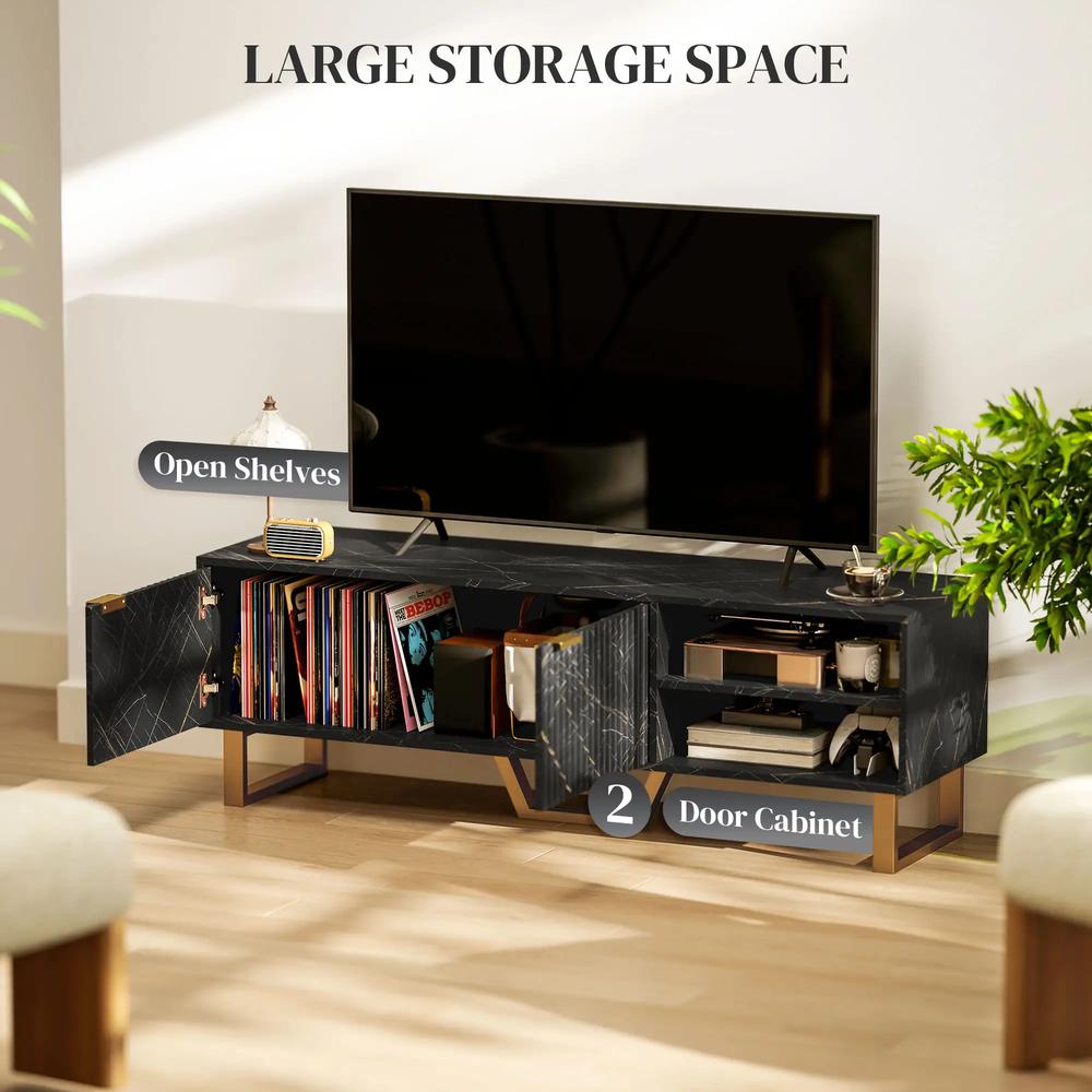 HOMCOM Marble Effect TV Unit, Modern TV Stand Cabinet for up to 70" TVs, with Shelves and Storage Cupboard, Fluted Door, Extra Centre Leg, Cable Management for Living Room Additional View 16