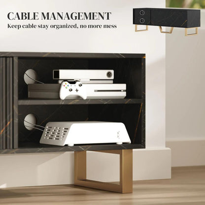 HOMCOM Marble Effect TV Unit, Modern TV Stand Cabinet for up to 70" TVs, with Shelves and Storage Cupboard, Fluted Door, Extra Centre Leg, Cable Management for Living Room Additional View 17