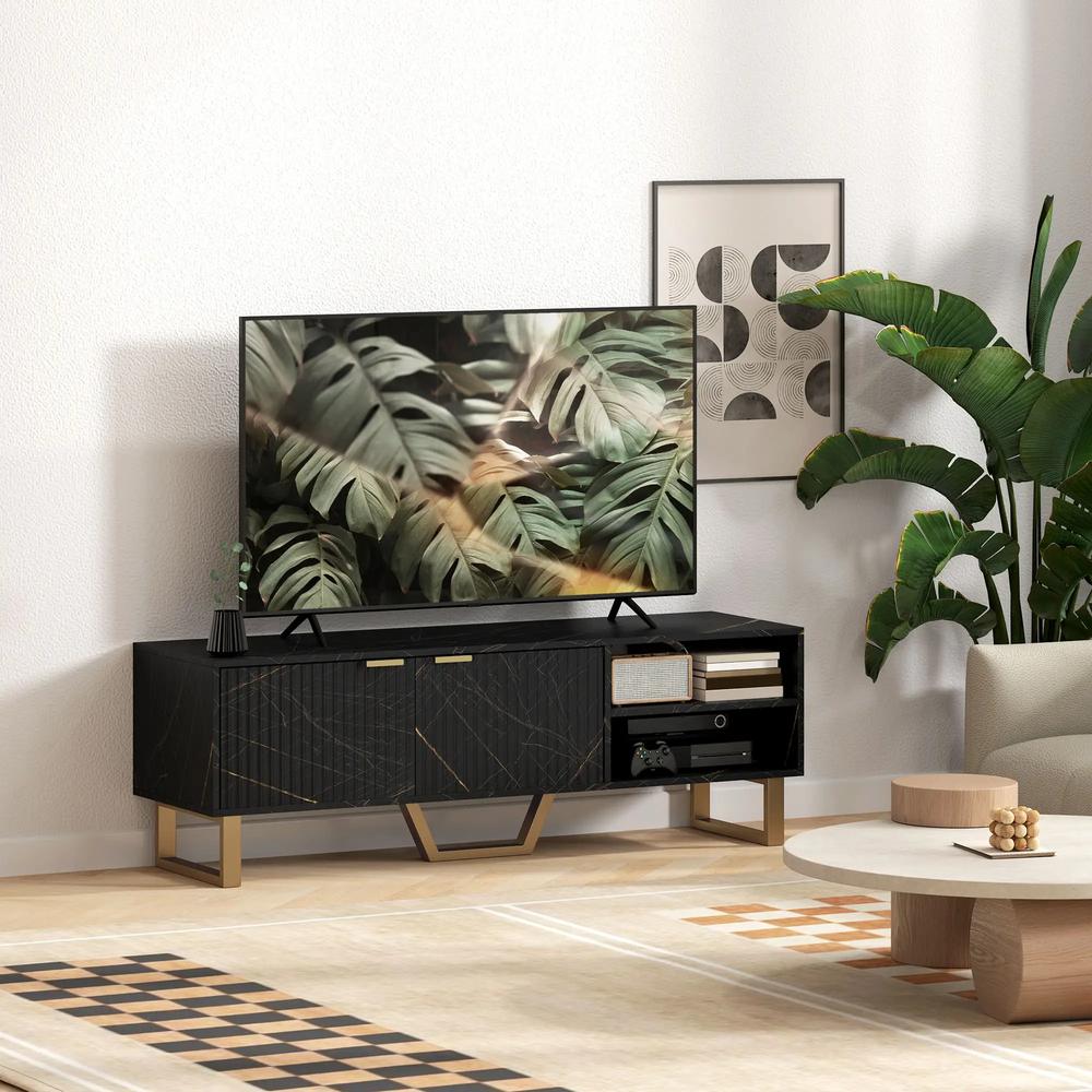 HOMCOM Marble Effect TV Unit, Modern TV Stand Cabinet for up to 70" TVs, with Shelves and Storage Cupboard, Fluted Door, Extra Centre Leg, Cable Management for Living Room Additional View 19