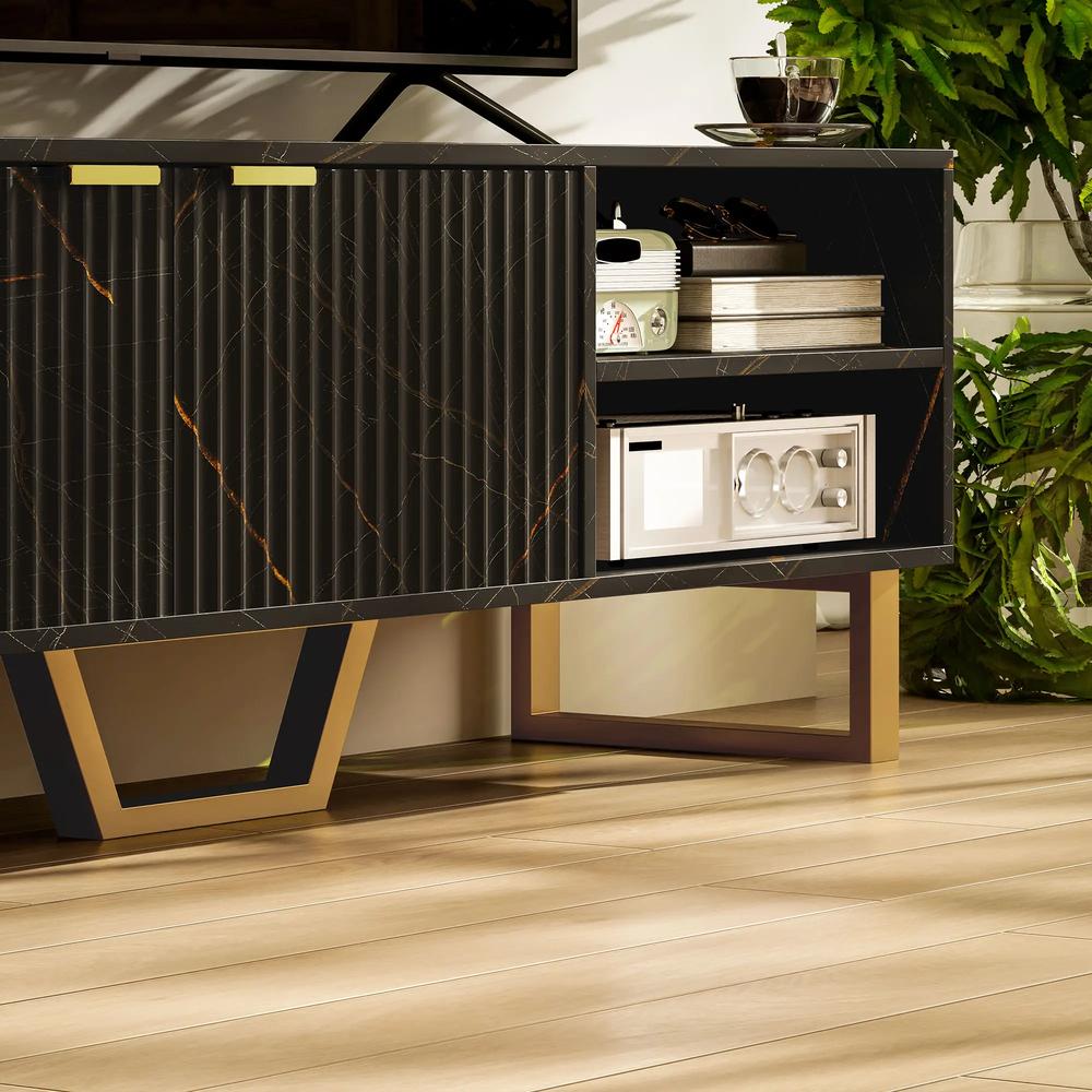 HOMCOM Marble Effect TV Unit, Modern TV Stand Cabinet for up to 70" TVs, with Shelves and Storage Cupboard, Fluted Door, Extra Centre Leg, Cable Management for Living Room Additional View 20