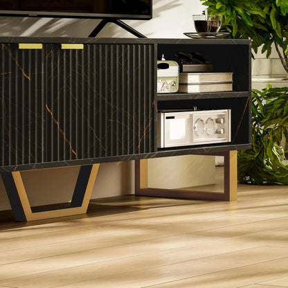 HOMCOM Marble Effect TV Unit, Modern TV Stand Cabinet for up to 70" TVs, with Shelves and Storage Cupboard, Fluted Door, Extra Centre Leg, Cable Management for Living Room Additional View 20